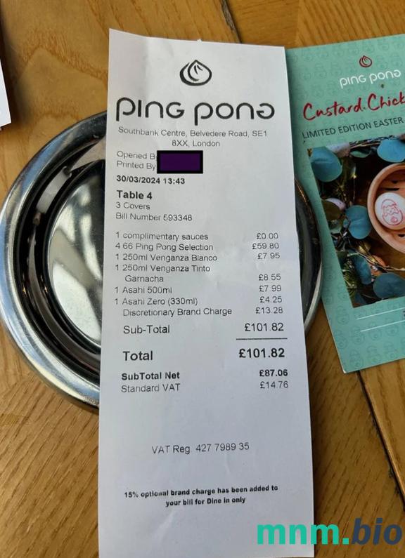 Restauracje Ping Pong szablon pokwitowania płatności PSD